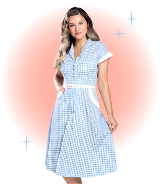 Collectif Blue Gingham Flare Marjorie Dress