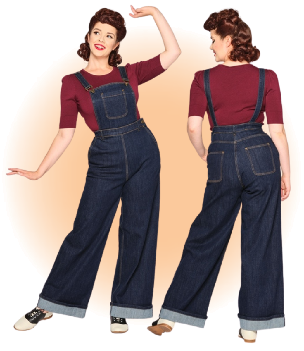 Blue Denim Pippa High Waist Overalls Kitsch n Swell