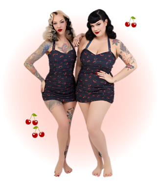 Collectif Maillot Retro Noir avec Cerise