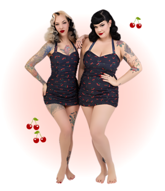 Collectif Retro Ruched Cherry Halter Swimsuit