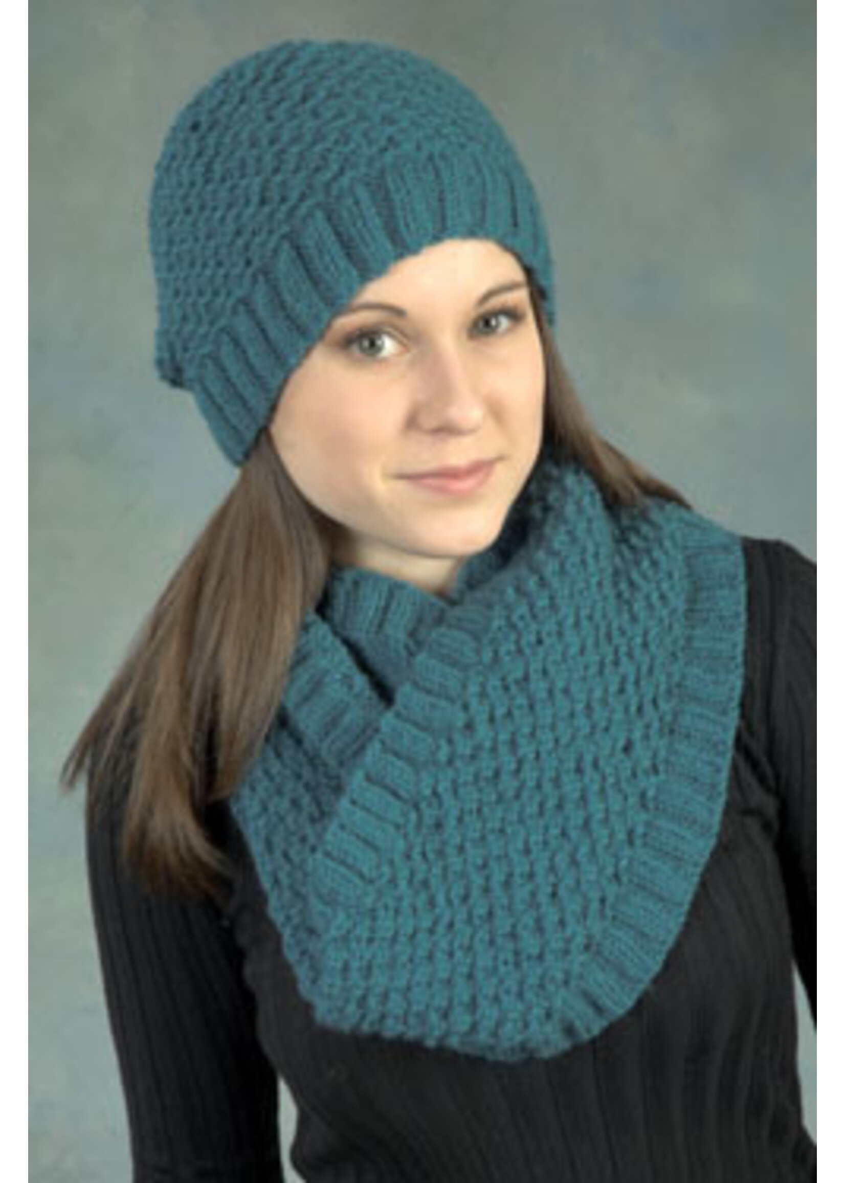 Plymouth Yarns Encore 2402 Bramble stitch hat & scarf
