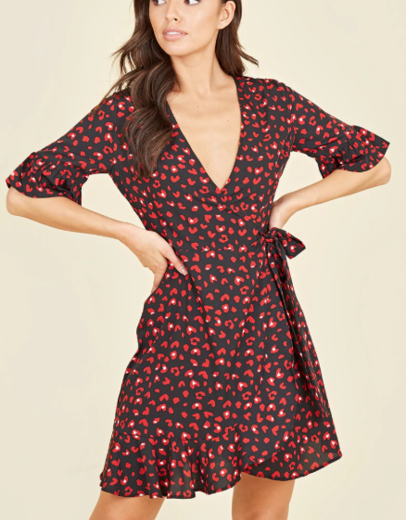 red and black wrap dress