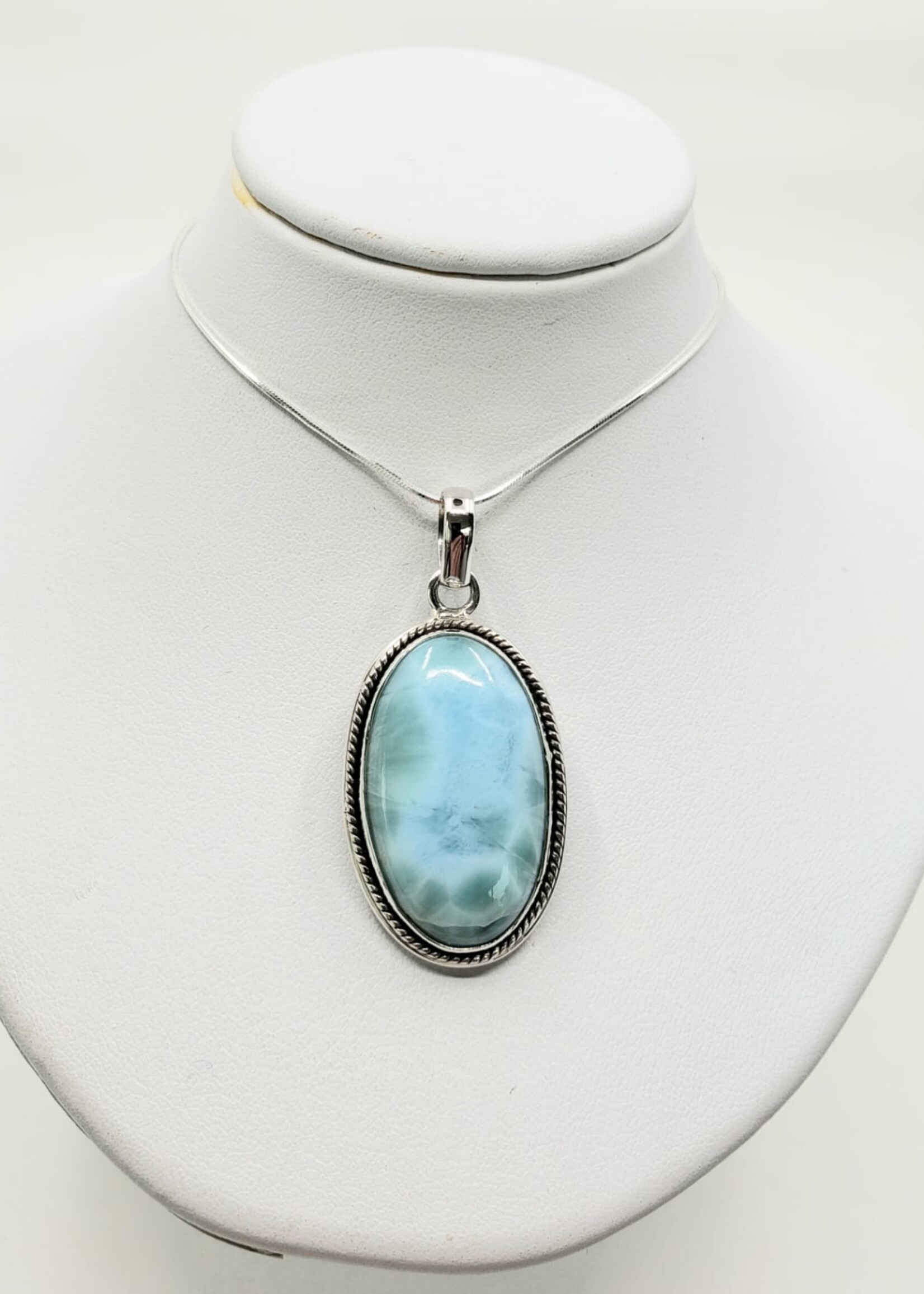 larimar pendant  oval, etched