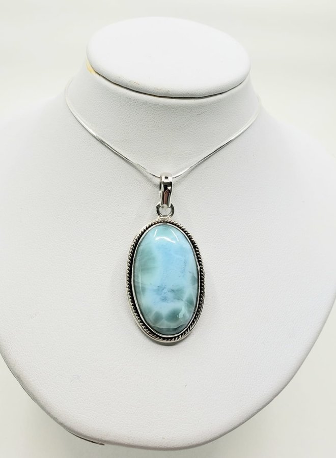 larimar pendant  oval, etched