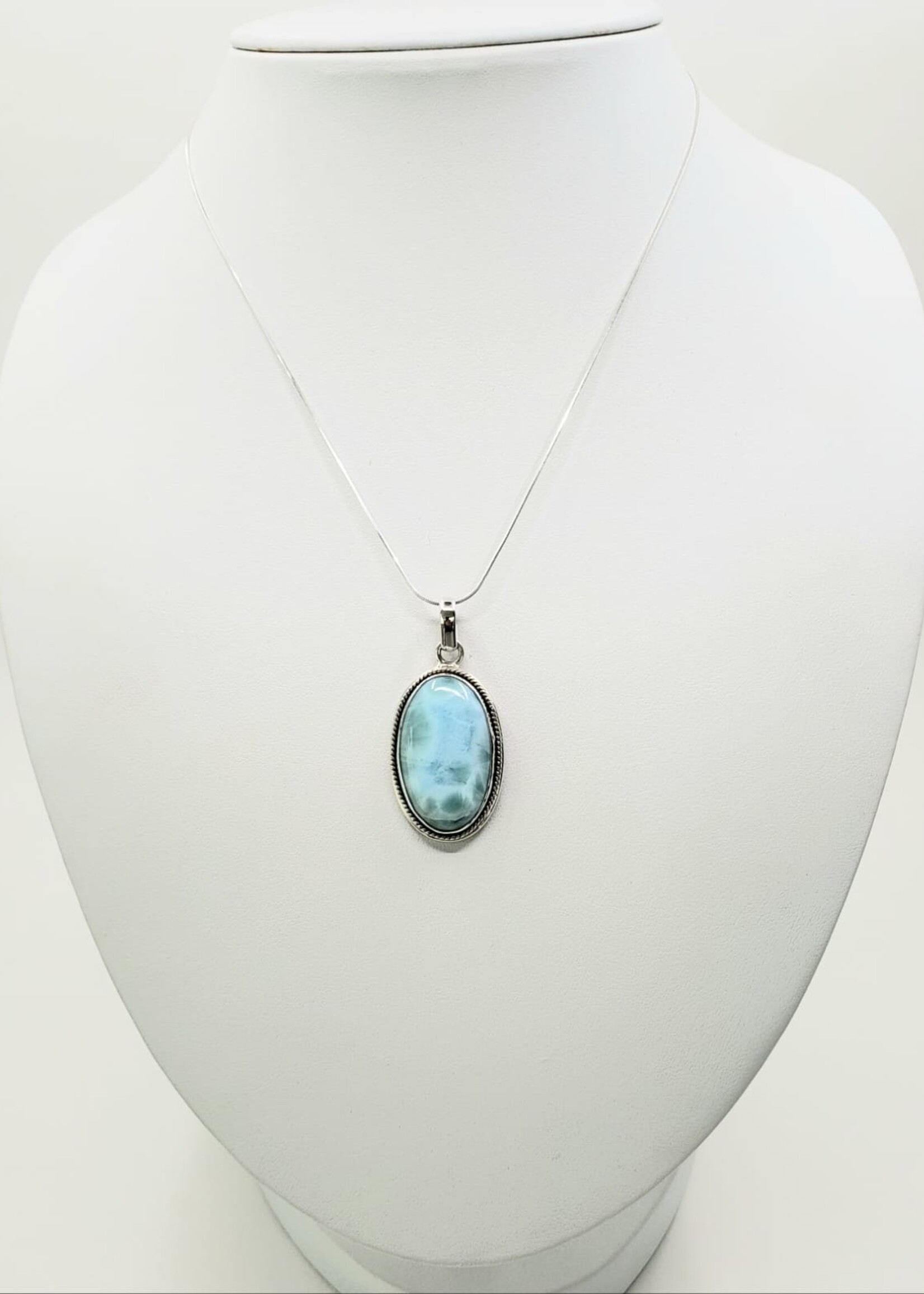 larimar pendant  oval, etched