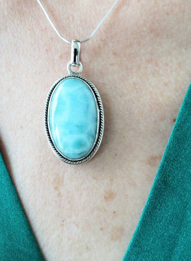 larimar pendant  oval, etched