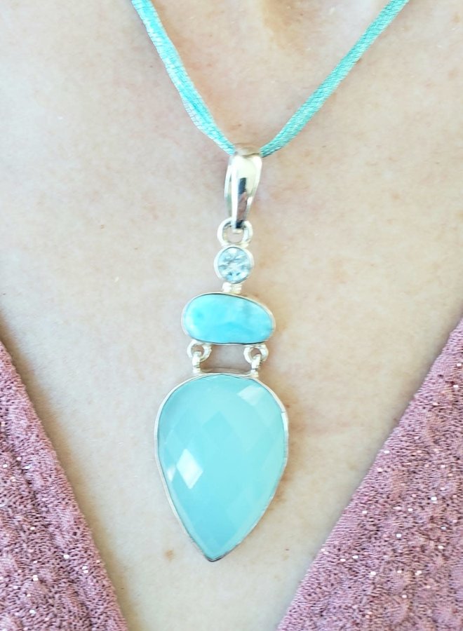 chalcedony and larimar pendant