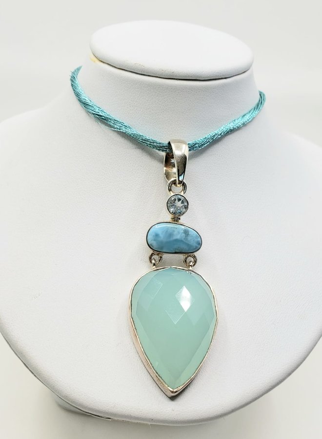 chalcedony and larimar pendant