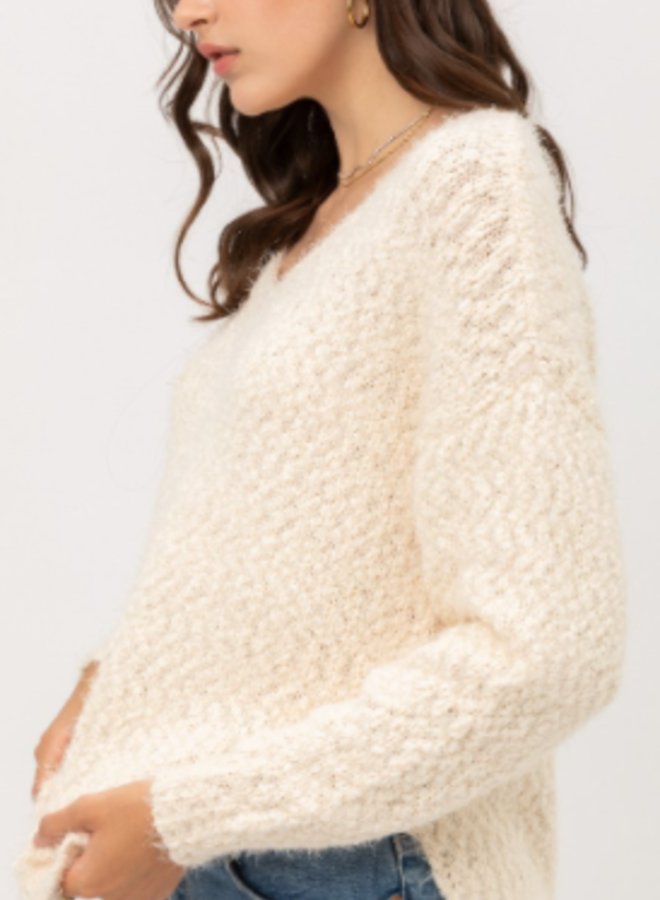 love Tree fuzzy popcorn v neck sweater 
