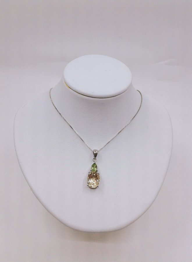 citrine and peridot pendant with silver chain