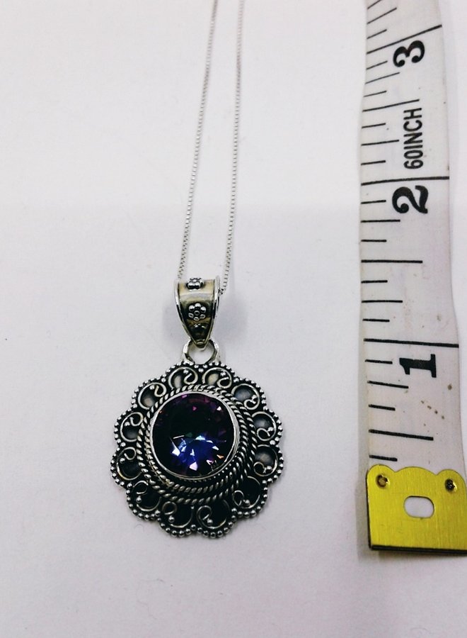 mystic topaz pendant and silver chain