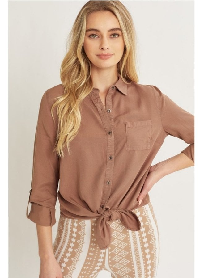 Front Tie Collared Button Up Shirt
