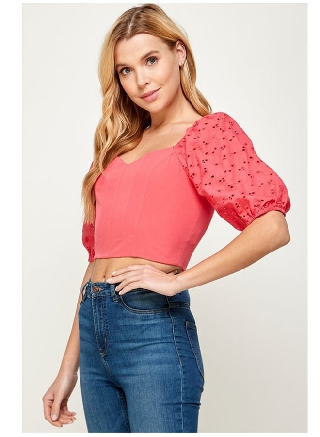 Corset style top with crochet sleeves