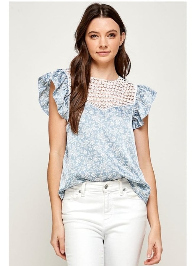 Flutter sleeve front crochet detail blouse