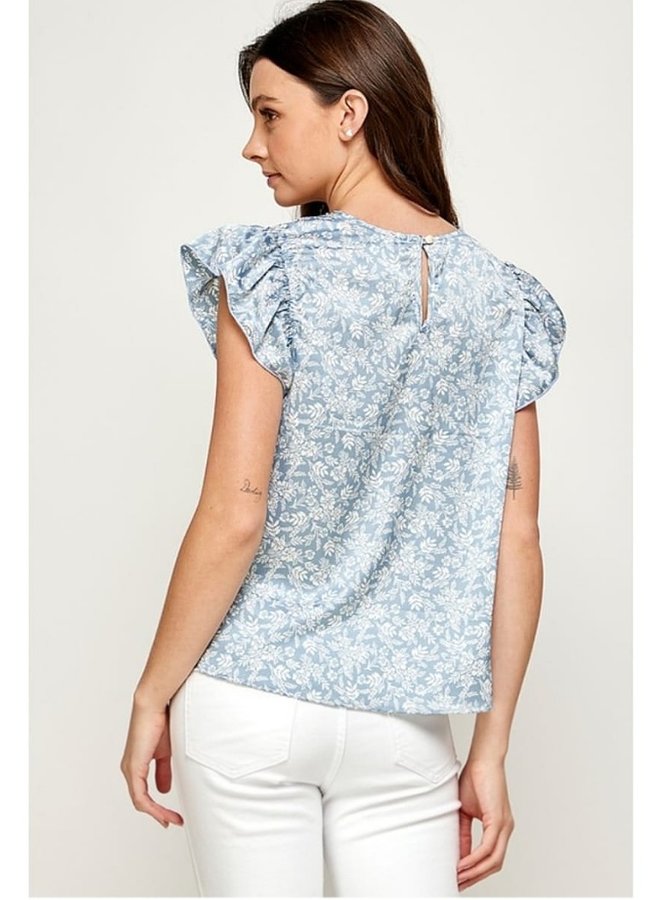 Flutter sleeve front crochet detail blouse