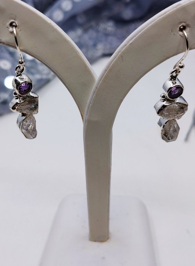 Herkimer Diamond and amethyst earrings
