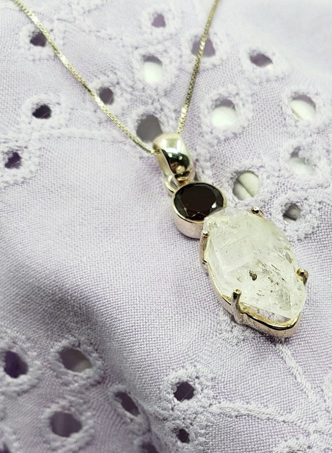 Herkimer diamond and garnet pendant