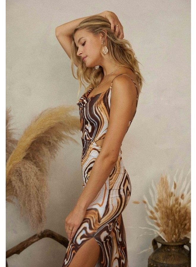Cowl Neck Print Dress