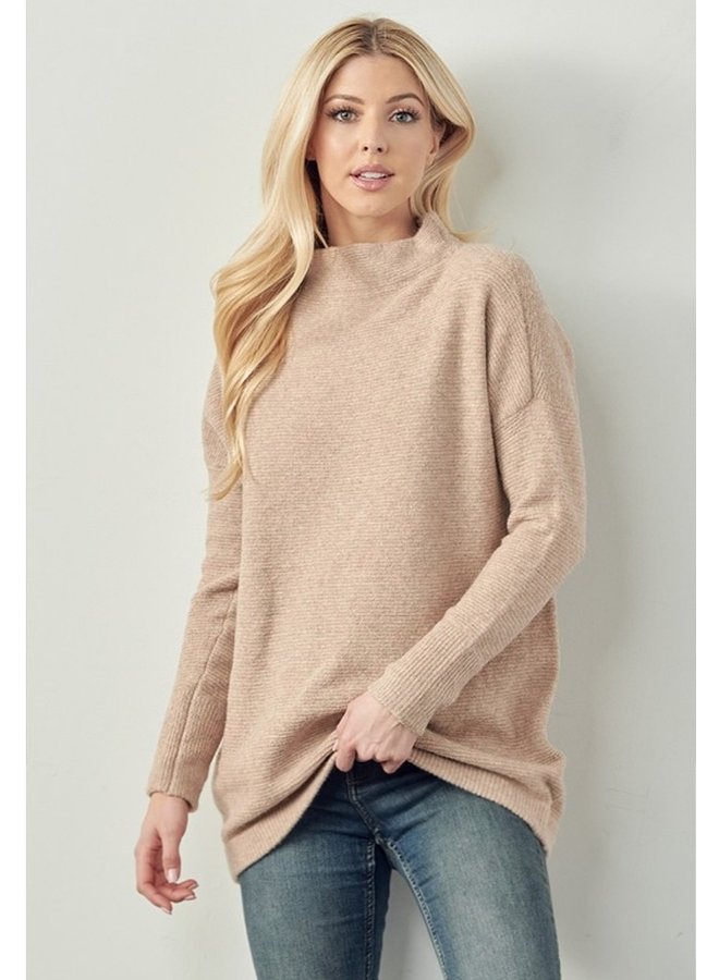 Long Ribbed High Neck Sweater