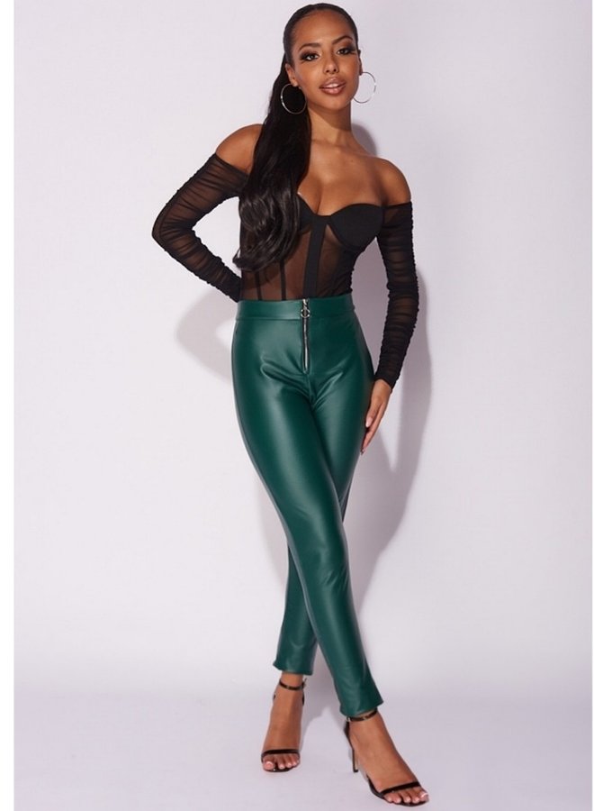 Green zip faux leather leggings