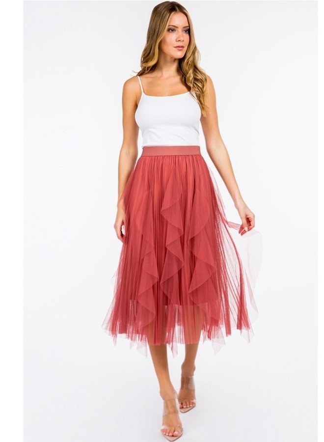Pleated and Ruffled Tulle Skirt