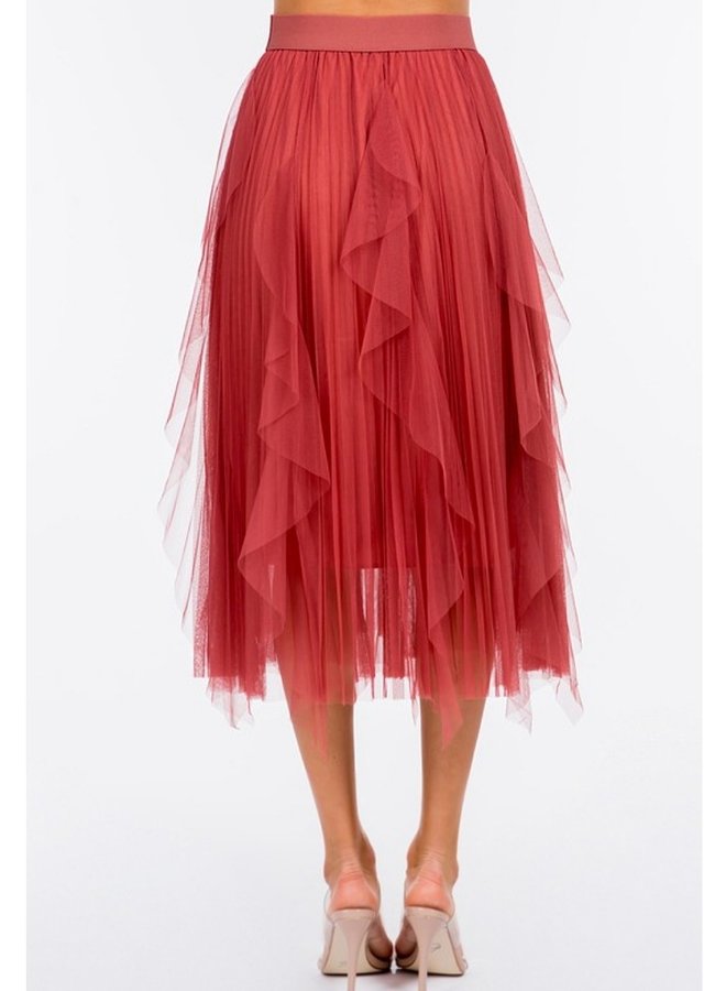 Pleated and Ruffled Tulle Skirt