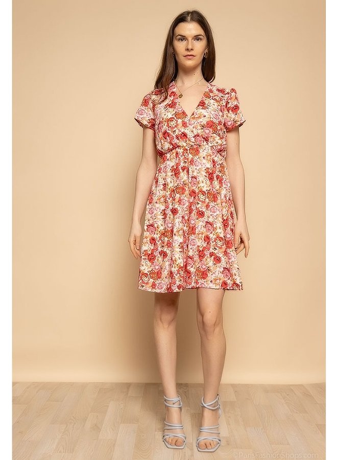 Short sleeve floral dress red/pink