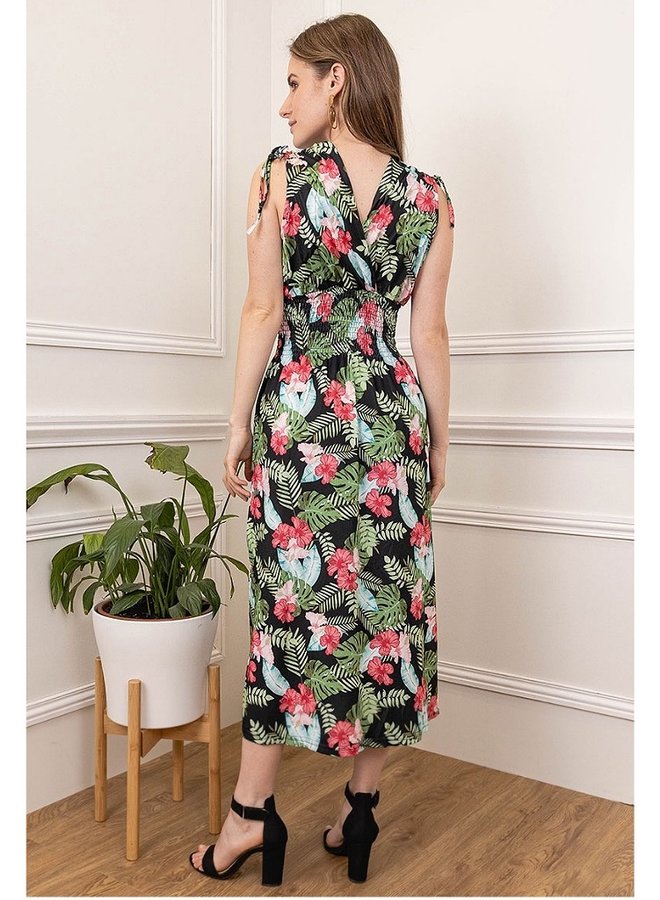 Tropical print wrap dress