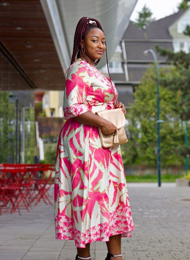 Kimono Tropical Print Dress