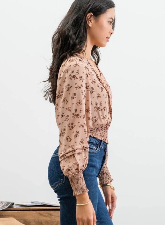 Floral front pleated blouse