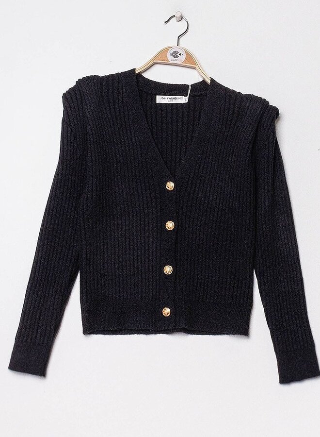 Puff shoulder cardigan with gold buttons