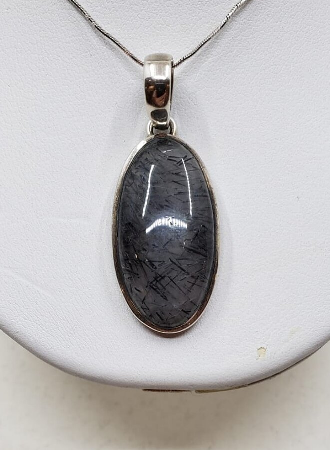 black rutile quartz pendant with silver chain