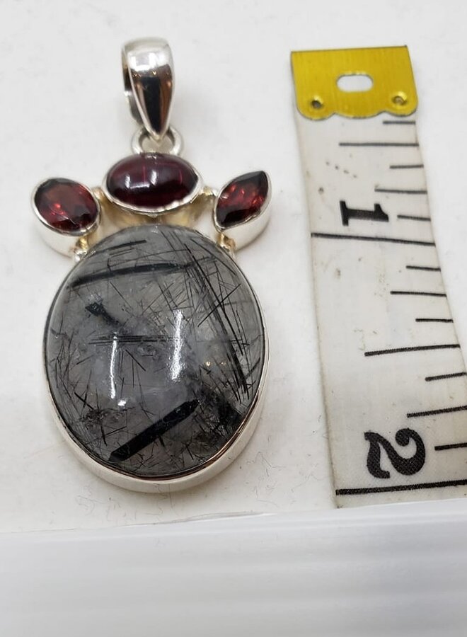 rutile quartz and garnet pendant