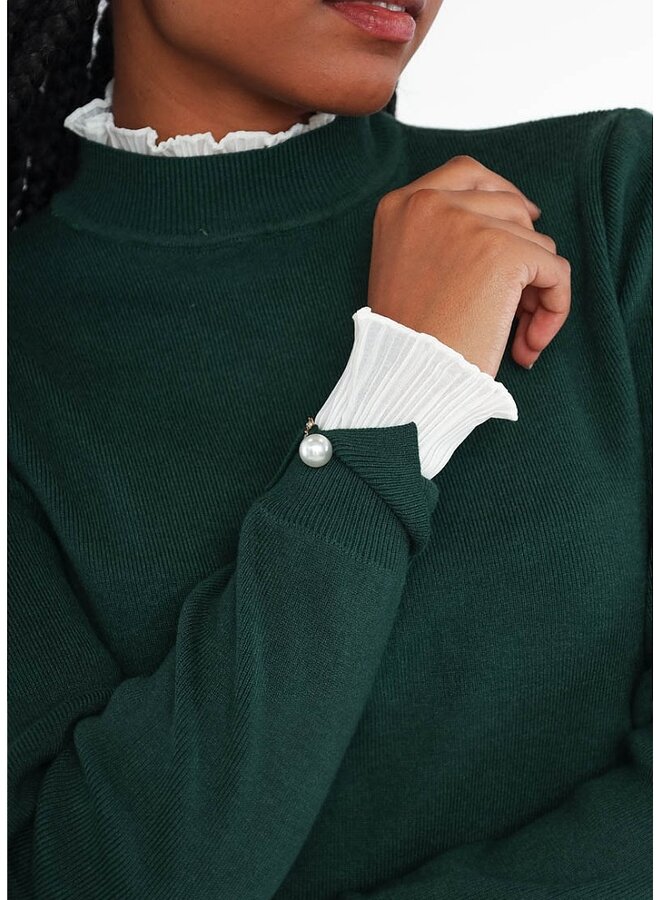 Ruffle Sweater with pearl cuff