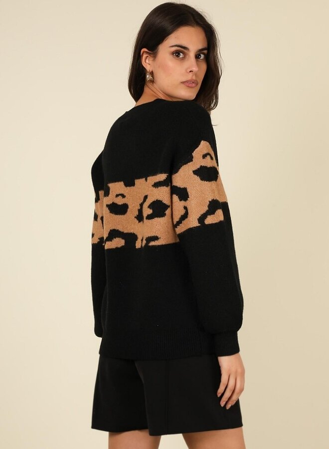 Leopard color block sweater