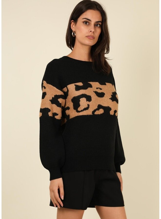Leopard color block sweater