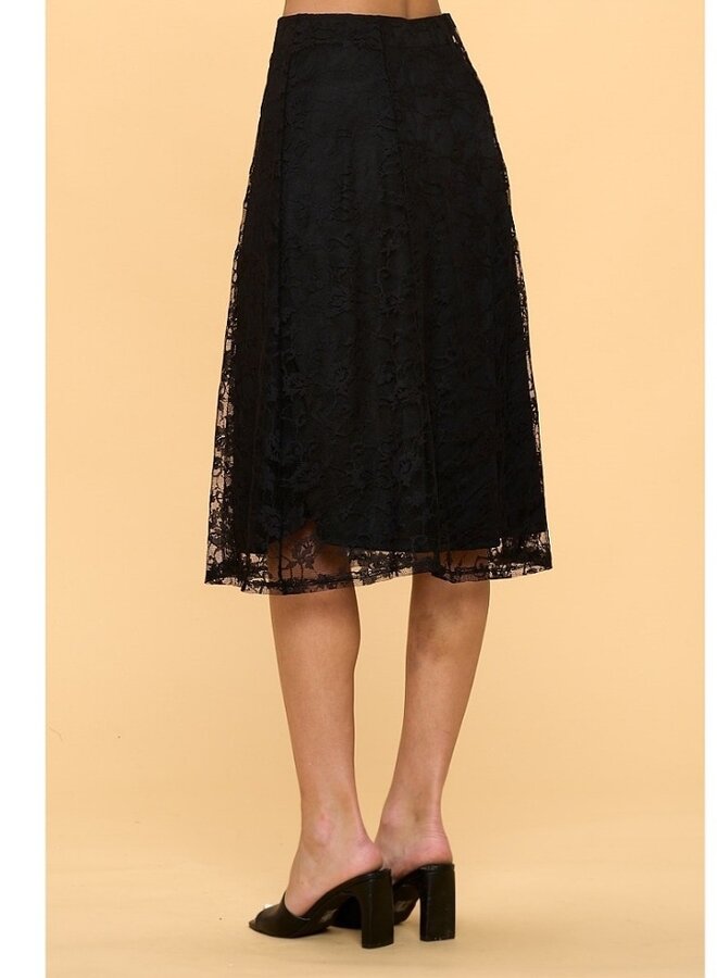 Floral lace midi skirt