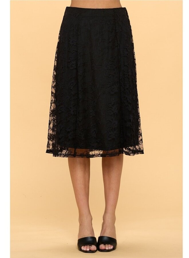 Floral lace midi skirt