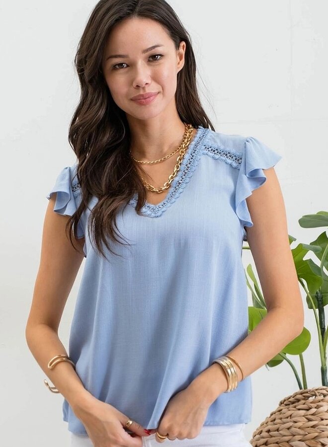 Scallop lace ruffle sleeve top