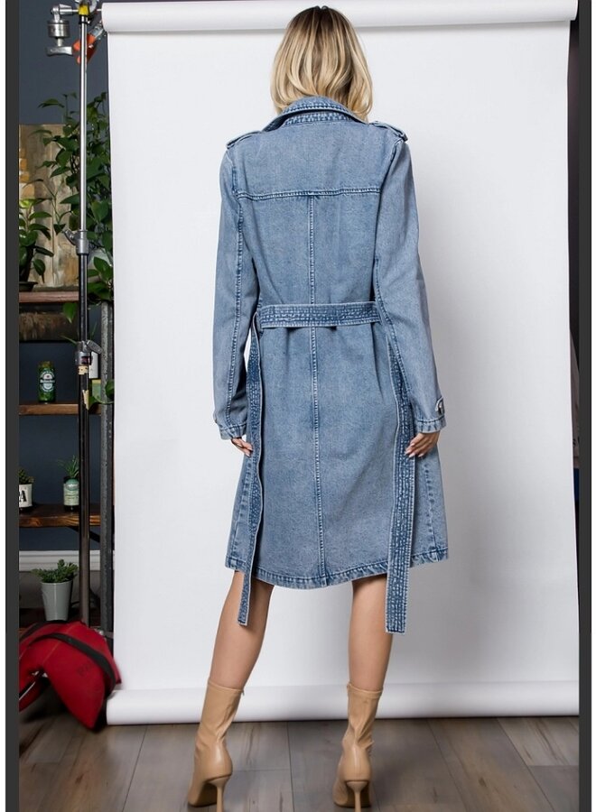 Washed Denim Long Trench
