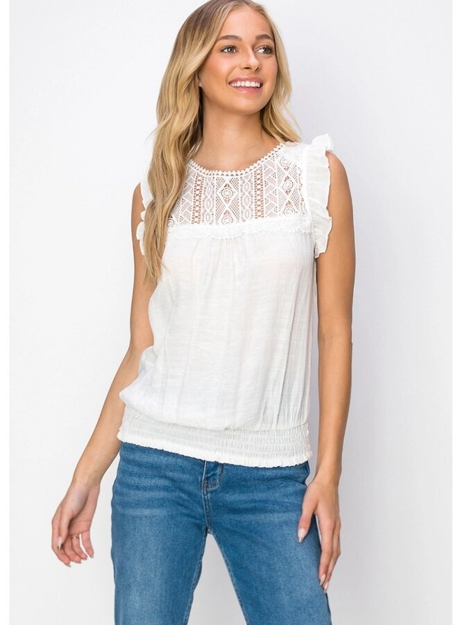 Lace Puff Ruffle Neck peasant top