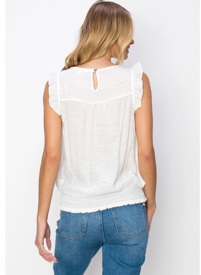 Lace Puff Ruffle Neck peasant top