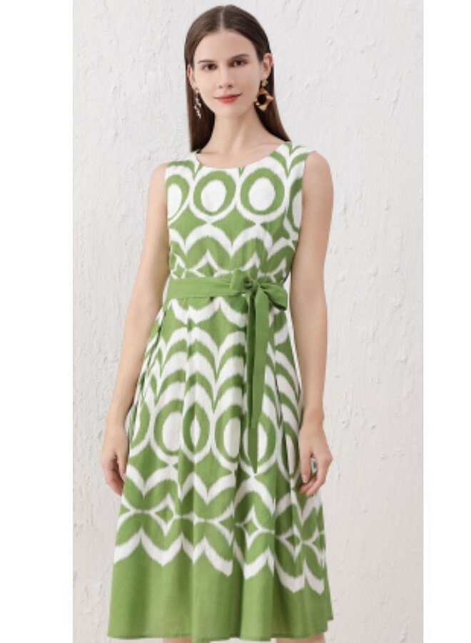 Printed cotton/linen dress
