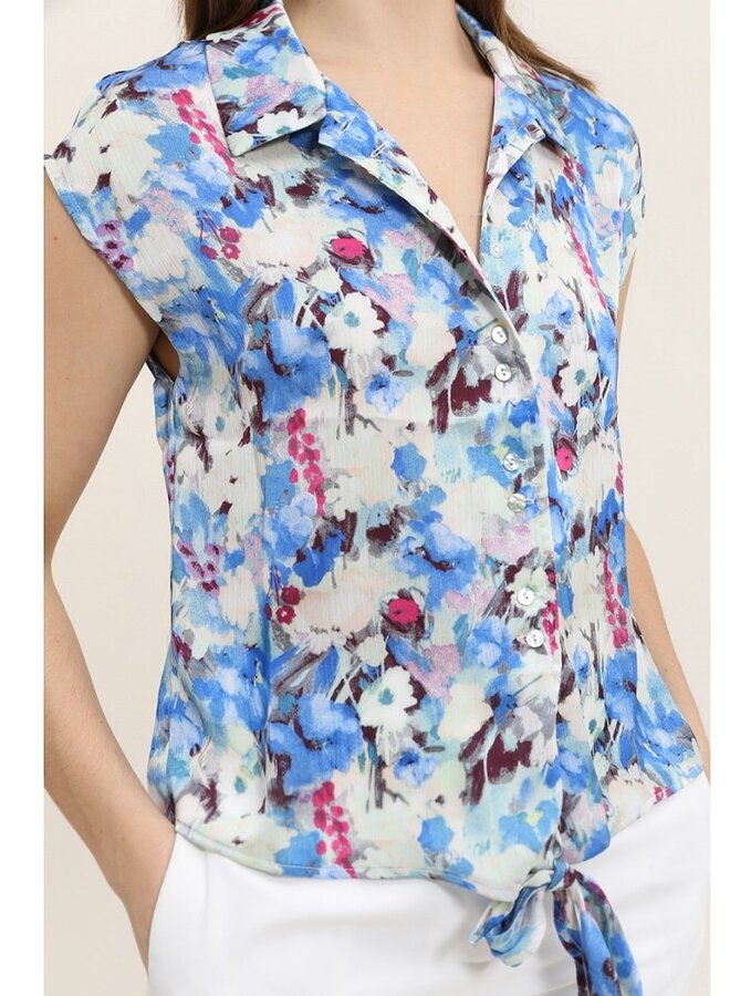 Floral collar and front tie blouse