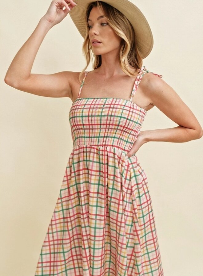 Plaid shoulder tie sundress