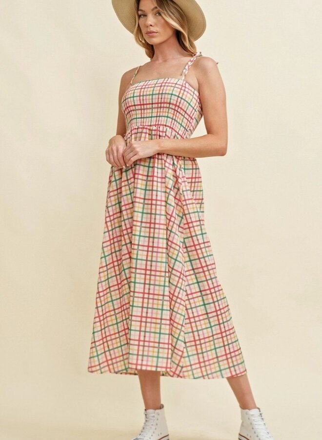 Plaid shoulder tie sundress
