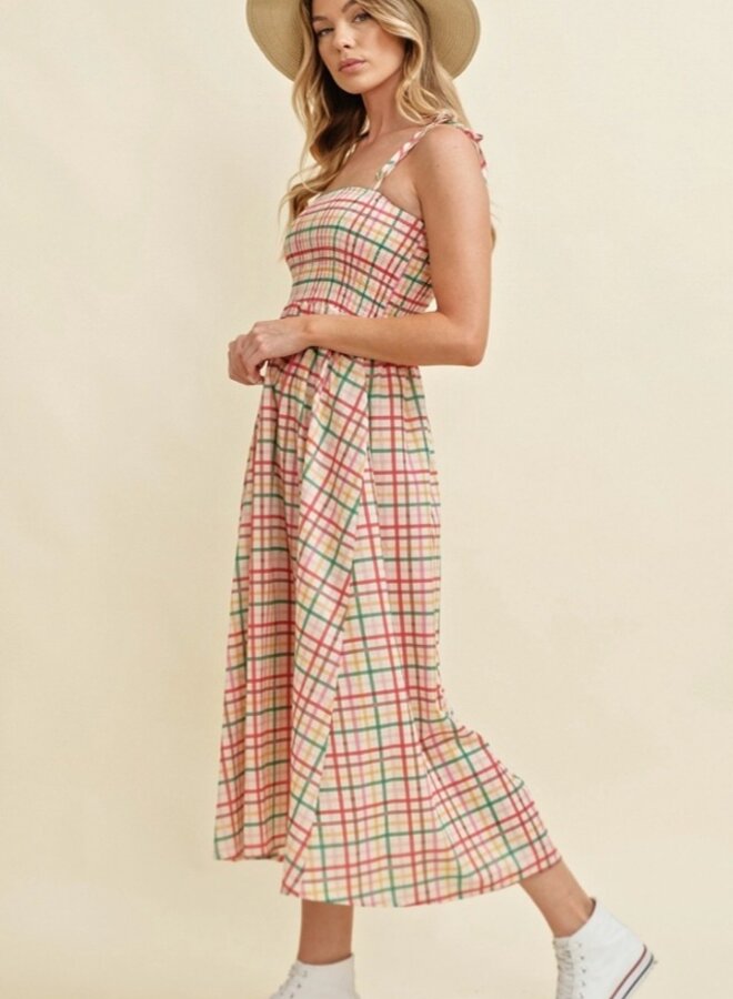 Plaid shoulder tie sundress