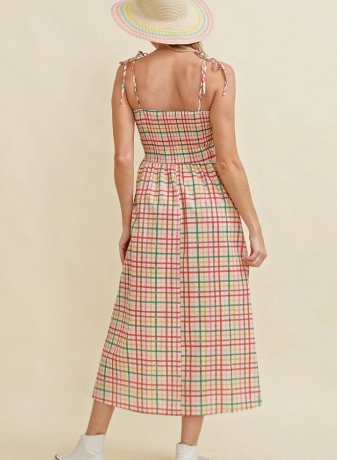 Plaid shoulder tie sundress
