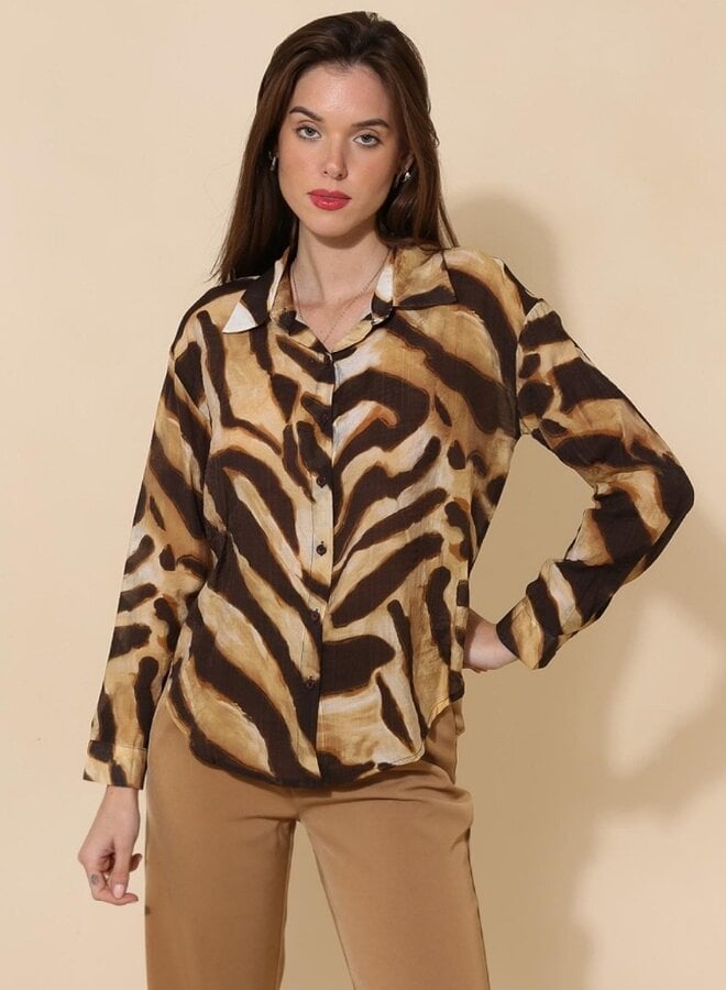 Animal print striped blouse