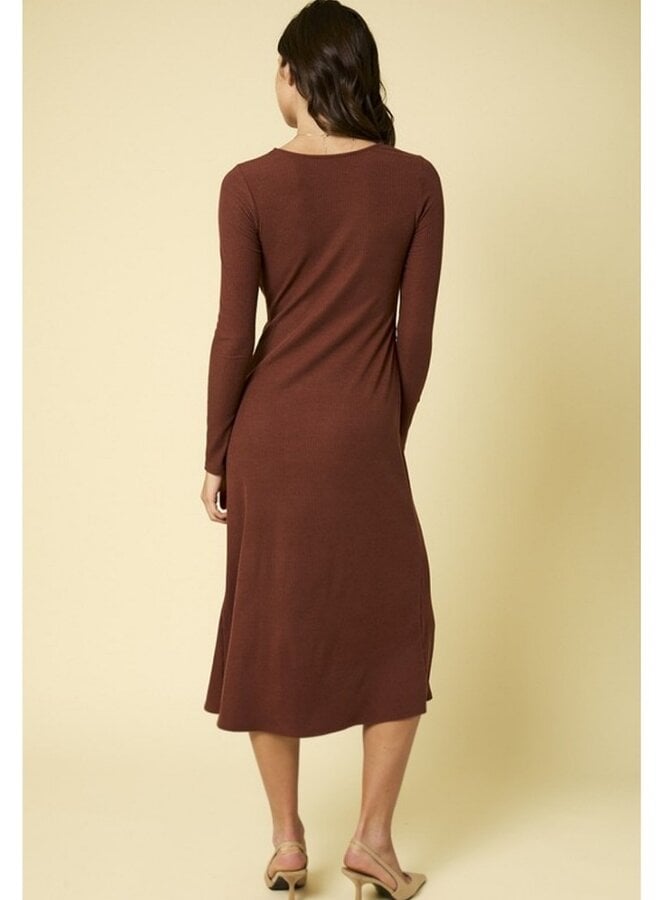 Long sleeve round neck twist midi dress